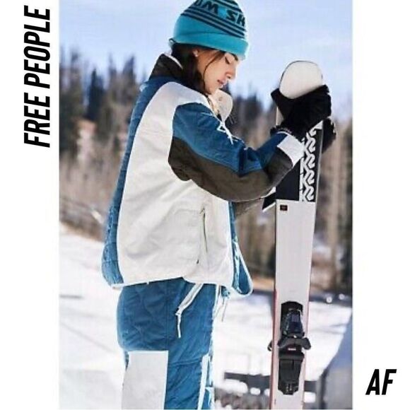 FREE PEOPLE BLUE AND WHITE LANDSCAPE SKI JACKET AND PANTS NEW NWT SIZE XS - Picture 5 of 13